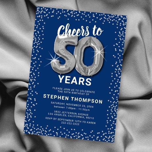Invitation d'anniversaire 50 ans Bleu & Argent