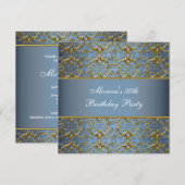 Invitation d'anniversaire 50 ans Bleu Or Élégant 5 (Devant / Derrière)