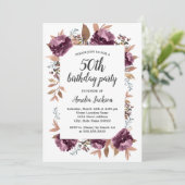 Invitation d'anniversaire 50 ans Bloom Purple Wate (Debout devant)