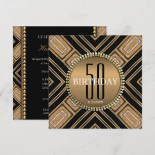 Invitation d'anniversaire 50 ans en Art Déco Or Mo