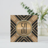 Invitation d'anniversaire 50 ans en Art Déco Or Mo (Debout devant)