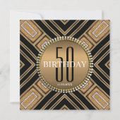 Invitation d'anniversaire 50 ans en Art Déco Or Mo (Devant)