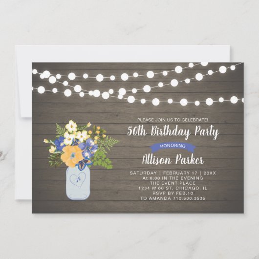 Invitation d'anniversaire 50 ans en bois rustique (Devant)