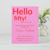 Invitation d'anniversaire 50 ans en rose gras roug (Debout devant)