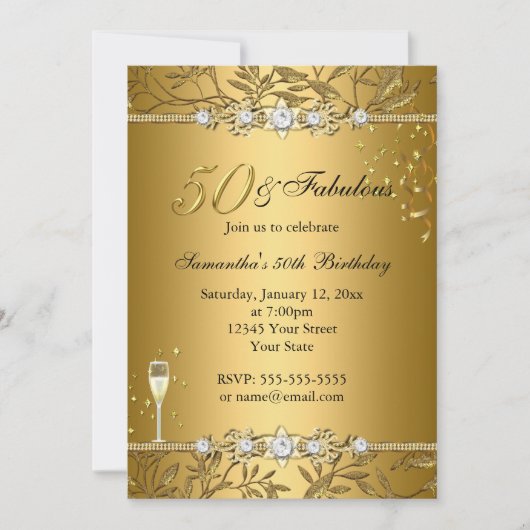 Invitation d'anniversaire 50 ans et Fabuleuse Feui (Devant)