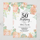 Invitation d'anniversaire 50 ans Fleur de Pêche Bo (Devant / Derrière)