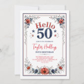 Invitation d'anniversaire 50 ans florale rouge bla (Devant)