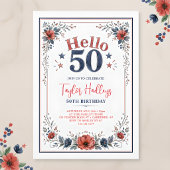 Invitation d'anniversaire 50 ans florale rouge bla