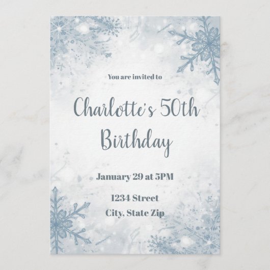 Invitation d'anniversaire 50 ans hiver sophistiqué (Devant)