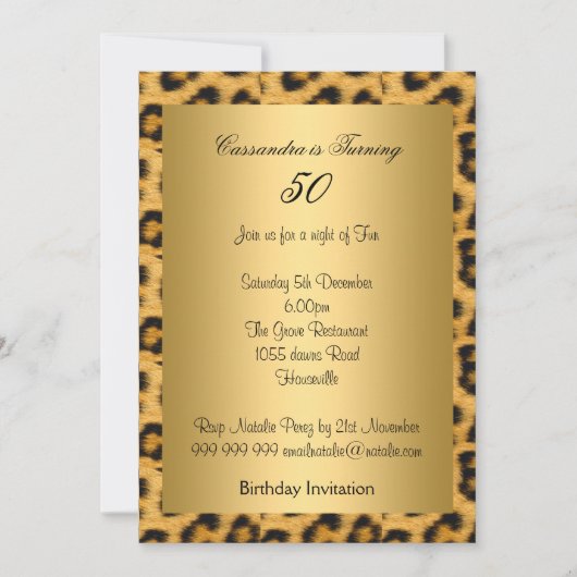 Invitation d'anniversaire 50 ans Léopard d'Or (Devant)