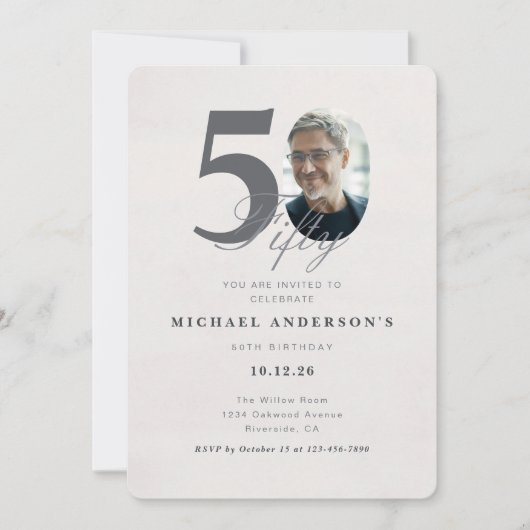 Invitation d'anniversaire 50 ans minimaliste (Devant)