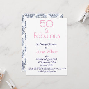 Invitation d'anniversaire 50 ans Navy et Rose