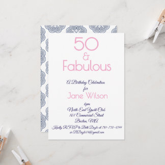 Invitation d'anniversaire 50 ans Navy et Rose
