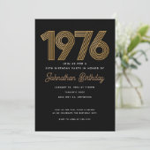 Invitation d'anniversaire 50 ans Noir et Or Faux 1 (Debout devant)