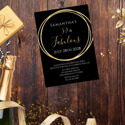 Invitation d'anniversaire 50 ans noir or
