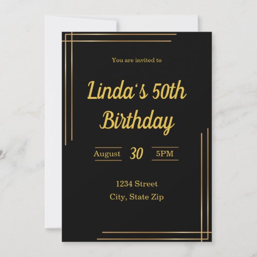 Invitation d'anniversaire 50 ans – Noir & Or | Élé (Devant)