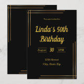 Invitation d'anniversaire 50 ans – Noir & Or | Élé (Devant / Derrière)