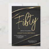 Invitation d'anniversaire 50 ans noir or moderne F (Devant)