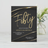 Invitation d'anniversaire 50 ans noir or moderne F (Debout devant)