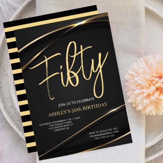 Invitation d'anniversaire 50 ans noir or moderne F