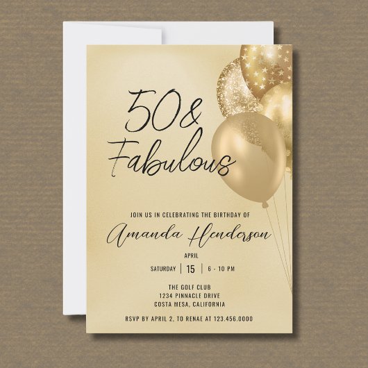 Invitation d'anniversaire 50 ans or et fabuleux