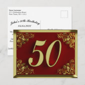 Invitation d'anniversaire 50 ans or royal rouge (Devant / Derrière)