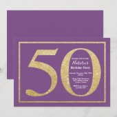 Invitation d'anniversaire 50 ans paillettes violet (Devant / Derrière)