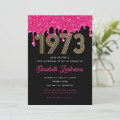 Invitation d'anniversaire 50 ans Pink Glitter Drip (Debout devant)