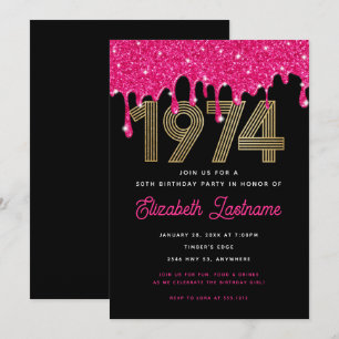 Invitation d'anniversaire 50 ans Pink Glitter Drip
