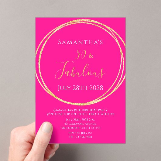 Invitation d'anniversaire 50 ans rose chaud or (In situ (ordinateur de poche))