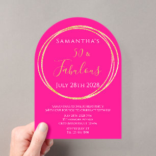 Invitation d'anniversaire 50 ans rose chaud or