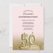 Invitation d'anniversaire 50 ans rose et or pour e (Devant)