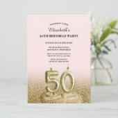 Invitation d'anniversaire 50 ans rose et or pour e (Debout devant)