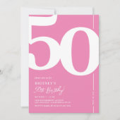 Invitation d'anniversaire 50 ans rose joli (Devant)
