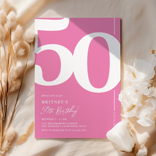 Invitation d'anniversaire 50 ans rose joli