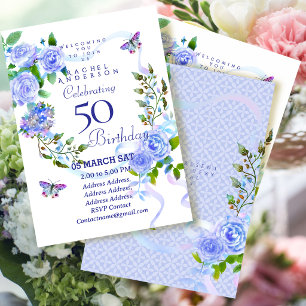 Invitation d'anniversaire 50 ans Ruban Rose Bleue