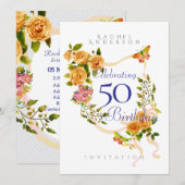 Invitation d'anniversaire 50 ans Ruban Rose Doré (Devant / Derrière)