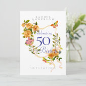 Invitation d'anniversaire 50 ans Ruban Rose Doré (Debout devant)