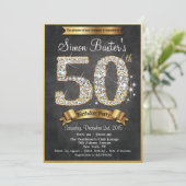 Invitation d'anniversaire 50 ans tableau noir diam (Debout devant)