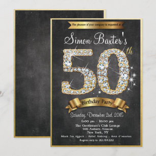 Invitation d'anniversaire 50 ans tableau noir diam