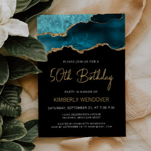 Invitation d'anniversaire 50 ans Teal Blue Gold Ag