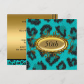 Invitation d'anniversaire 50 ans Teal Leopard (Devant / Derrière)