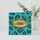 Invitation d'anniversaire 50 ans Teal Leopard (Debout devant)