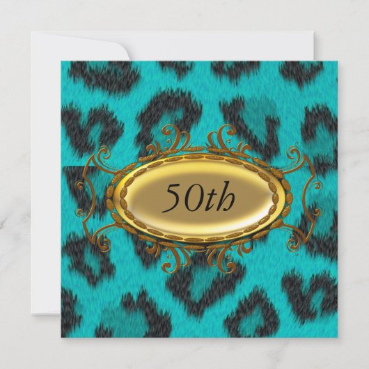 Invitation d'anniversaire 50 ans Teal Leopard (Devant)