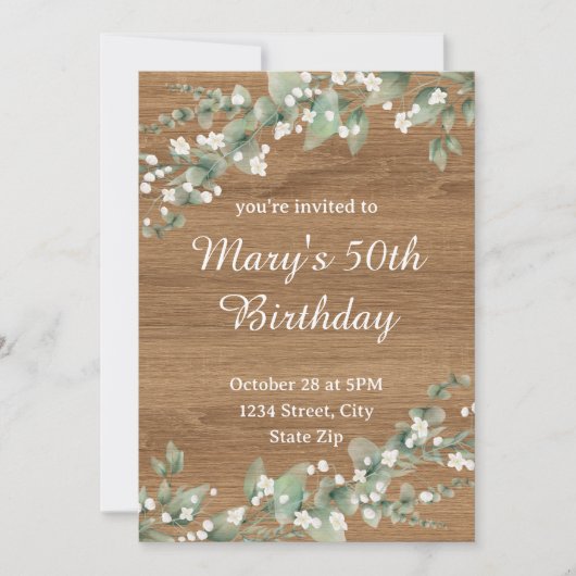 Invitation d'anniversaire 50 ans – Verdure rustiqu (Devant)