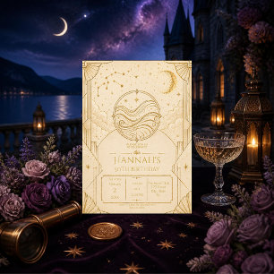 Invitation d'anniversaire 50 ans Verseau Crème Dor