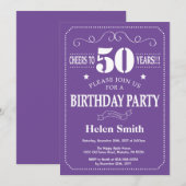 Invitation d'anniversaire 50 ans Violet et Blanc (Devant / Derrière)