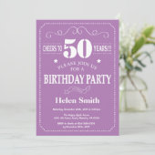 Invitation d'anniversaire 50 ans Violet et Blanc (Debout devant)