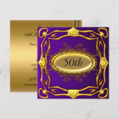 Invitation d'anniversaire 50 ans Violet et Or (Devant / Derrière)
