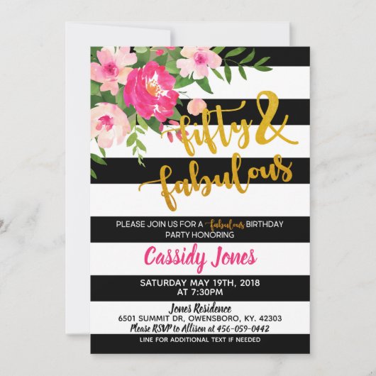 Invitation d'anniversaire 50 et fabuleuse (Devant)